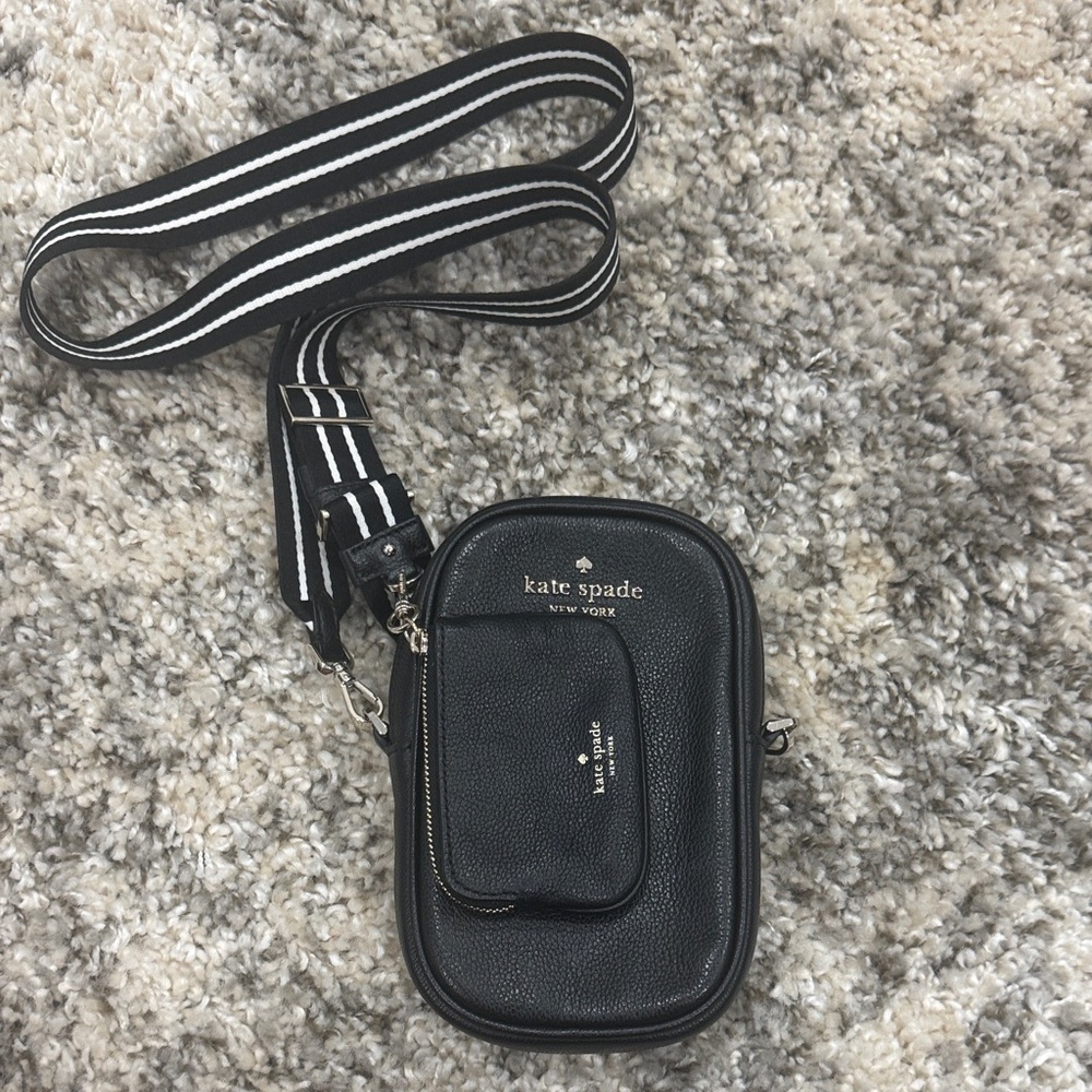 SOLD Kate Spade Black Belt Bag with Striped Strap